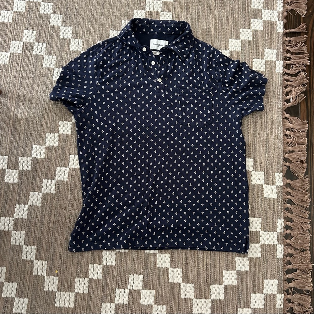 Goodfellow & Co Navy and White Patterned Polo